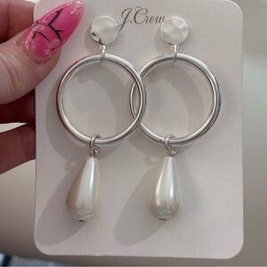 J.Crew New silver tone long earrings faux pearl